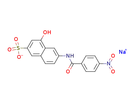 Molecular Structure of 75885-17-5 (2-Naphthalenesulfonic acid, 4-hydroxy-6-[(4-nitrobenzoyl)amino]-,
monosodium salt)