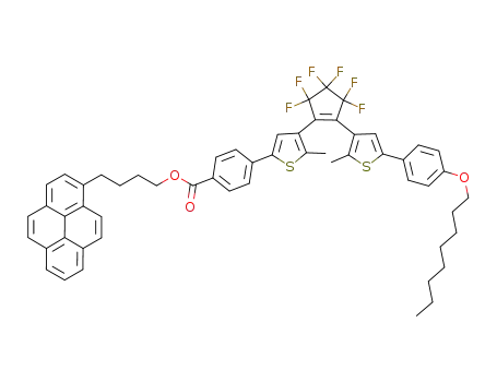 Molecular Structure of 1046785-02-7 (4-(4-{3,3,4,4,5,5-hexafluoro-2-[2-methyl-5-(4-octyloxyphenyl)thiophen-3-yl]cyclopent-1-enyl}-5-methylthiophen-2-yl)benzoic acid 4-(pyren-1-yl)butyl ester)