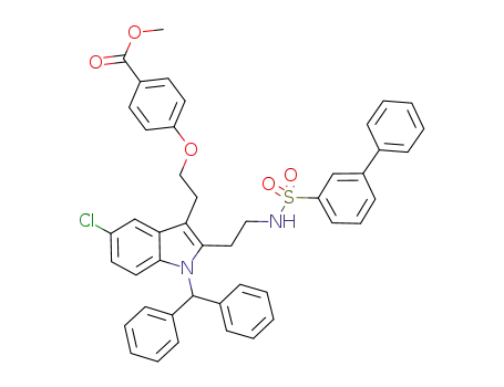 Molecular Structure of 1019216-96-6 (methyl 4-[2-(1-benzhydryl-2-{2-[(1,1'-biphenyl-3-ylsulfonyl)amino]ethyl}-5-chloro-1H-indol-3-yl)ethoxy]benzoate)