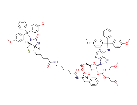 2'-O-(bis(2-methoxyethoxy)methyl)-6-N-(4,4'-dimethoxytrityl)-3'-O-(N-(6-(1-N-(4,4'-dimethoxytrityl)-D-(+)-biotinoyl)aminohexanoyl)-L-[2-2H]phenylalanyl)adenosine