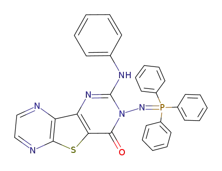 Molecular Structure of 1010433-29-0 (2-phenylamino-3-(triphenylphosphoranylidene-amino)pyrazino[2',3':4,5]-thieno[3,2-d]pyrimidin-4(3H)-one)