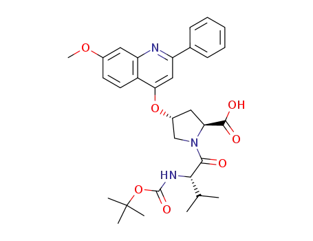 Molecular Structure of 445306-02-5 ((2S,4R)-1-((S)-2-tert-Butoxycarbonylamino-3-methyl-butyryl)-4-(7-methoxy-2-phenyl-quinolin-4-yloxy)-pyrrolidine-2-carboxylic acid)