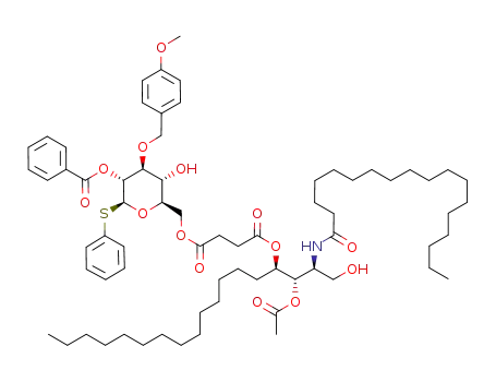 phenyl 6-O-[{(2S,3S,4R)-3-O-acetyl-2-octadecanoylamino-octadecane-4-yloxy}carbonylpropanoyl]-2-O-benzoyl-3-O-p-methoxybenzyl-1-thio-β-D-glucopyranoside
