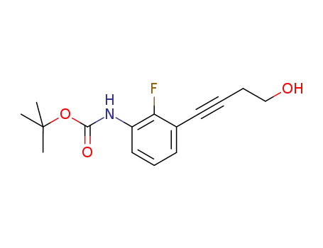 Molecular Structure of 1099766-43-4 (tert-butyl [3-(4-hydroxybut-1-yn-1-yl)-2-fluorophenyl]carbamate)