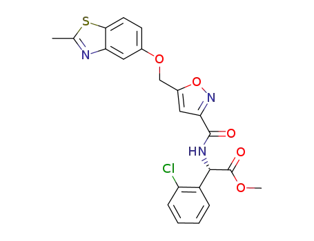 Molecular Structure of 1193343-40-6 ((2-chlorophenyl){[5-(2-methylbenzothiazol-5-yloxymethyl)isoxazole-3-carbonyl]-(S)-amino}acetic acid methyl ester)