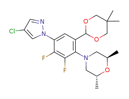 Molecular Structure of 1152719-72-6 ((2R,6R)-4-(4-(4-chloro-1H-pyrazol-1-yl)-6-(5,5-dimethyl-1,3-dioxan-2-yl)-2,3-difluorophenyl)-2,6-dimethylmorpholine)