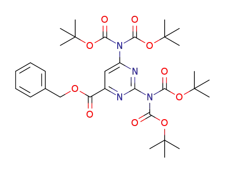 Molecular Structure of 1200270-21-8 (benzyl 2,6-bis(bis(tert-butoxycarbonyl)amino)pyrimidine-4-carboxylate)