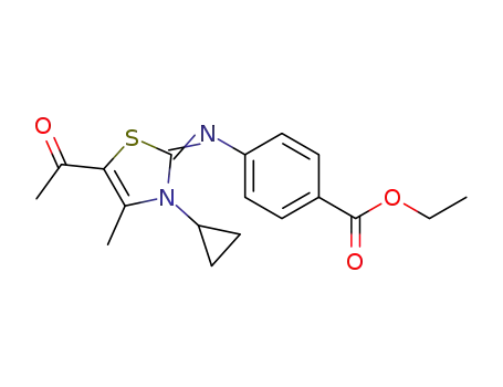 Molecular Structure of 1146977-38-9 (ethyl 4-{[5-acetyl-3-cyclopropyl-4-methyl-1,3-thiazol-2(3H)-ylidene]amino}benzoate)