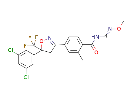 Molecular Structure of 928783-29-3 (Methanimidamide,
N-[4-[5-(3,5-dichlorophenyl)-4,5-dihydro-5-(trifluoromethyl)-3-isoxazolyl]-
2-methylbenzoyl]-N'-methoxy-)