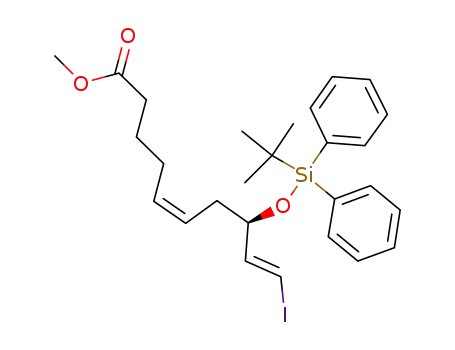 Molecular Structure of 1252798-85-8 (methyl (5Z,8R,9E)-8-[1-(tert-butyl)-1,1-diphenylsilyl]oxy-10-iodo-5,9-decadienoate)