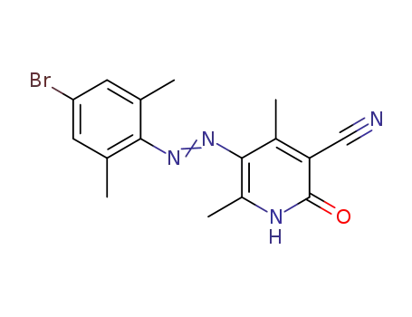 Molecular Structure of 1224437-80-2 (5-((4-bromo-2,6-dimethylphenyl)diazenyl)-4,6-dimethyl-2-oxo-1,2-dihydropyridine-3-carbonitrile)