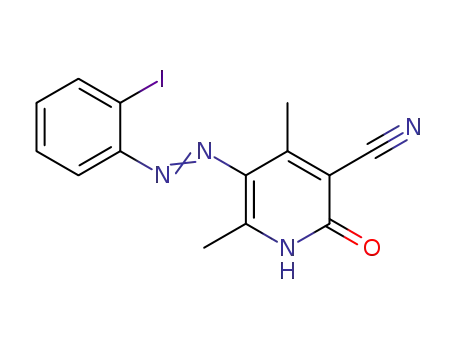Molecular Structure of 1224437-79-9 (5-((2-iodophenyl)diazenyl)-4,6-dimethyl-2-oxo-1,2-dihydropyridine-3-carbonitrile)