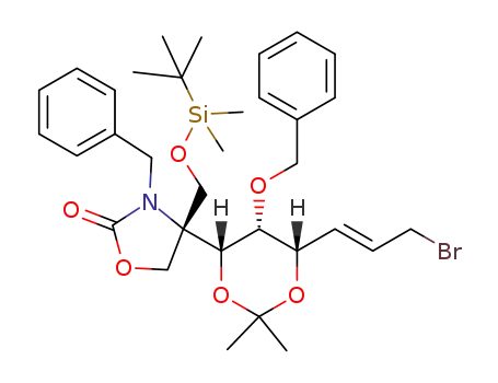 (4R)-3-benzyl-4-[(1'R,2'R,3'S,4'E)-2'-(benzyloxy)-6'-bromo-1',3'-(isopropylidenedioxy)hex-4'-enyl]-4-[(tert-butyldimethylsilyloxy)methyl]oxazolidin-2-one