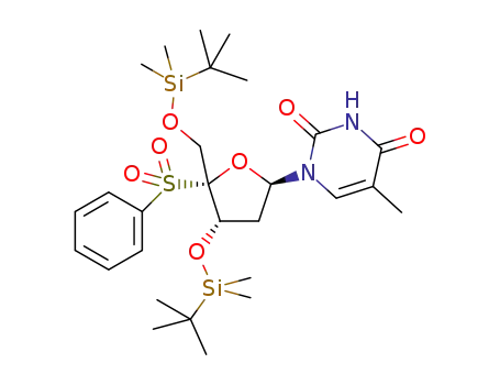 Molecular Structure of 1182869-40-4 (4'-benzenesulfonyl-3',5'-bis-O-(tert-butyldimethylsilyl)thymidine)
