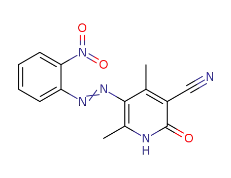 Molecular Structure of 1224437-81-3 (4,6-dimethyl-5-((2-nitrophenyl)diazenyl)-2-oxo-1,2-dihydropyridine-3-carbonitrile)