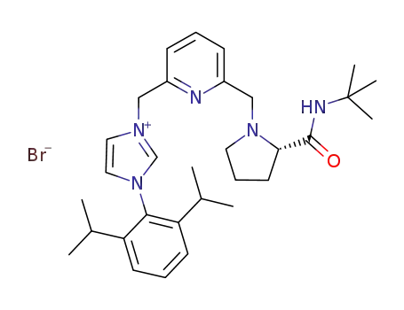 Molecular Structure of 1203477-62-6 ((S)-3-((6-((2-(tert-butylcarbamoyl)pyrrolidin-1-yl)methyl)-pyridin-2-yl)methyl)-1-(2,6-diisopropylphenyl)-1H-imidazol-3-ium bromide)