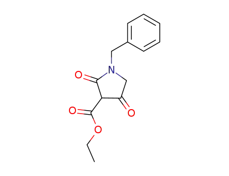 Molecular Structure of 105776-94-1 (3-Pyrrolidinecarboxylic acid, 2,4-dioxo-1-(phenylmethyl)-, ethyl ester)