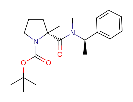 Molecular Structure of 1229277-59-1 (2-methyl-2-[methyl-(1-phenylethyl)-carbamoyl]-pyrrolidine-1-carboxylic acid tert-butyl ester)