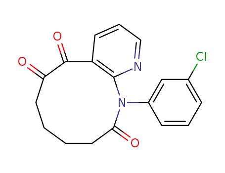 Molecular Structure of 138963-10-7 (Pyrido[2,3-b]azecine-5,6,11(12H)-trione,
12-(3-chlorophenyl)-7,8,9,10-tetrahydro-)