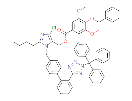 Molecular Structure of 1195777-18-4 (4-benzyloxy-3,5-dimethoxybenzoic acid 5-chloro-2-butyl-3-[2'-(2-trityl-2H-tetrazol-5-yl)-biphenyl-4-ylmethyl]-3H-imidazol-4-yl methyl ester)