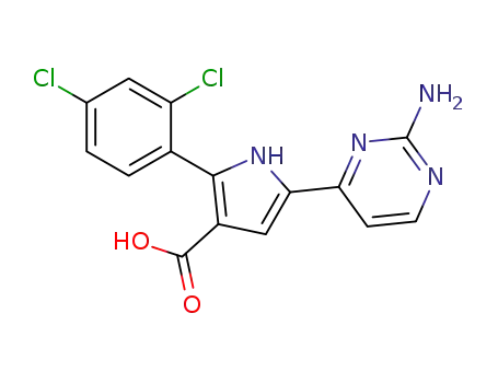 Molecular Structure of 951784-13-7 (1H-Pyrrole-3-carboxylic  acid,  5-(2-amino-4-pyrimidinyl)-2-(2,4-dichlorophenyl)-)
