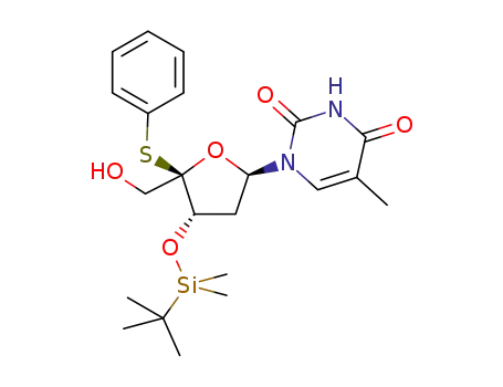 Molecular Structure of 1182869-38-0 (1-[4-benzenesulfenyl-3-O-(tert-butyldimethylsilyl)-2-deoxy-α-L-threo-pentofuranosyl]thymine)