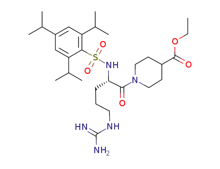Molecular Structure of 1221593-48-1 ((S)-ethyl 1-(5-guanidino-2-(2,4,6-triisopropylphenylsulfonamido)pentanoyl)piperidine-4-carboxylate)