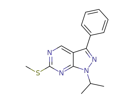 Molecular Structure of 1306829-99-1 (1-isopropyl-6-(methylthio)-3-phenyl-1H-pyrazolo[3,4-d]pyrimidine)
