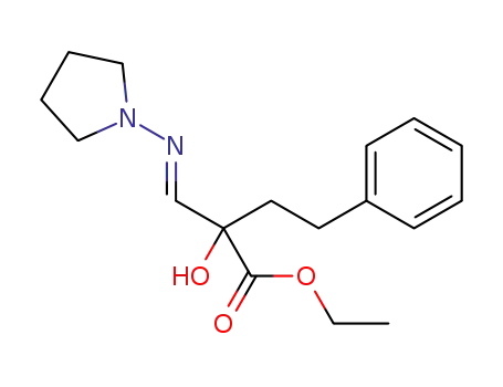 Molecular Structure of 1330591-15-5 ((E)-ethyl 2-hydroxy-4-phenyl-2-[(pyrrolidin-1-ylimino)methyl]butanoate)