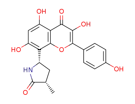 Molecular Structure of 110011-49-9 (3-methyl-5-[3,5,7-trihydroxy-2-(4-hydroxyphenyl)-4-oxo-4H-chromen-8-yl]pyrrolidin-2-one)