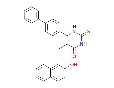 Molecular Structure of 1314116-90-9 (6-(biphenyl-4-yl)-5-[(2-hydroxynaphthalen-1-yl)methyl]-2-thioxo-2,3-dihydropyrimidin-4(1H)-one)