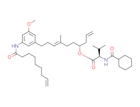 Molecular Structure of 1325236-02-9 ((4R,7E)-10-(3-methoxy-5-(non-8-enamido)phenyl)-7-methyldeca-1,7-dien-4-yl (2R)-2-(cyclohexanecarboxamido)-3-methylbutanoate)
