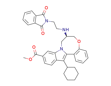 Molecular Structure of 1267498-45-2 (methyl (7R)-14-cyclohexyl-7-{[2-(1,3-dioxo-1,3dihydro-2H-isoindol-2-yl)ethyl]amino}-7,8-dihydro-6H-indolo[1,2-e][1,5]benzoxazocine-11-carboxylate)