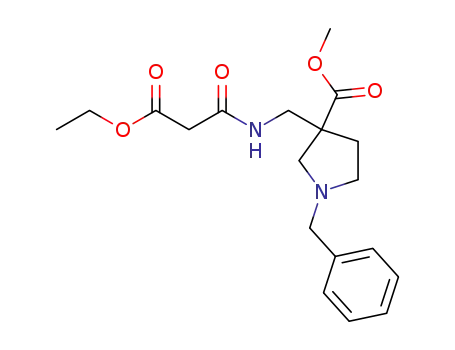 Molecular Structure of 1312815-03-4 (methyl 1-benzyl-3-((3-ethoxy-3-oxopropanamido)methyl)pyrrolidine-3-carboxylate)