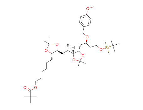 6-((4S,5S)-5-((S)-2-((4R,5S)-5-((S)-4-((tert-butyldimethylsilyl)-oxy)-2-((4-methoxybenzyl)oxy)butyl)-2,2-dimethyl-1,3-dioxolan-4-yl)propyl)-2,2-dimethyl-1,3-dioxolan-4-yl)hexyl pivalate