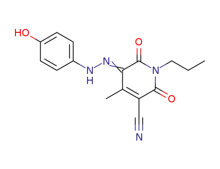 Molecular Structure of 1397715-49-9 (5-[(4-hydroxyphenyl)-hydrazono]-4-methyl-2,6-dioxo-1-propyl-1,2,5,6-tetrahydropyridine-3-carbonitrile)