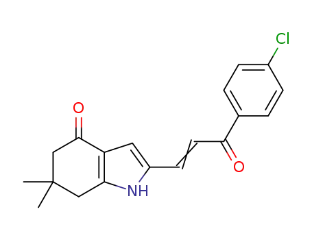 Molecular Structure of 1437785-46-0 (2-(3-(4-chlorophenyl)-3-oxoprop-1-enyl)-6,6-dimethyl-4,5,6,7-tetrahydro-1H-indol-4-one)