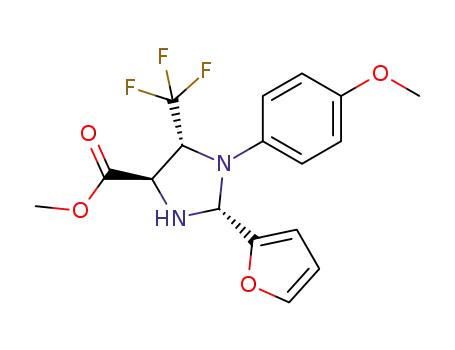 Molecular Structure of 1428259-60-2 ((2R,4R,5R)-methyl 2-(furan-2-yl)-1-(4-methoxyphenyl)-5-(trifluoromethyl)imidazolidine-4-carboxylate)