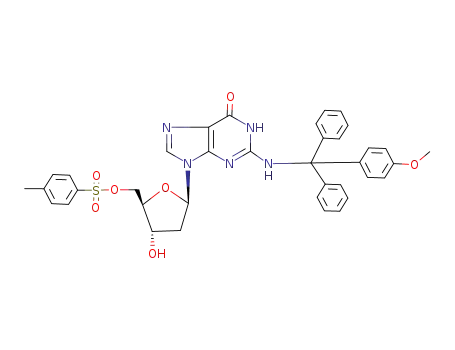 Molecular Structure of 129789-06-6 (5'-O-(4-Toluenesulfonyl)-2-N-(4-monomethoxytriphenylmethyl)-2'-deoxyguanosine)