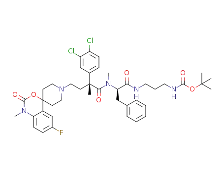 tert-butyl 3-((R)-2-((R)-2-(3,4-dichlorophenyl)-4-(6-fluoro-1-methyl-2-oxo-1,2-dihydrospiro[benzo[d][1,3]oxazine-4,4'-piperidine]-1'-yl)-N,2-dimethylbutanamido)-3-phenylpropanamido)propylcarbamate