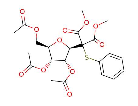 β-1-deoxy-1-C-<(phenylthio)bis(methoxycarbonyl)methyl>-2,3,5-tri-O-acetyl-D-ribofuranose