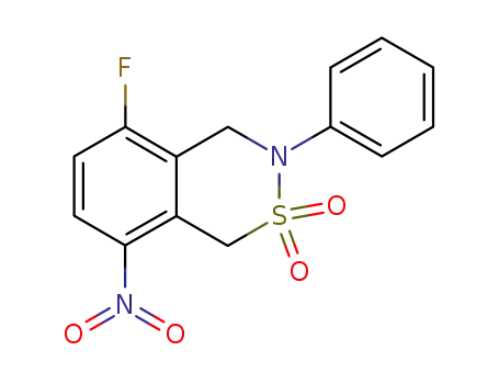 Molecular Structure of 134334-58-0 (5-Fluoro-8-nitro-3-phenyl-3,4-dihydro-1H-benzo[d][1,2]thiazine 2,2-dioxide)