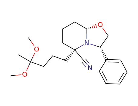 Molecular Structure of 106507-96-4 ((3S,5S,8aS)-5-(4,4-Dimethoxy-pentyl)-3-phenyl-hexahydro-oxazolo[3,2-a]pyridine-5-carbonitrile)