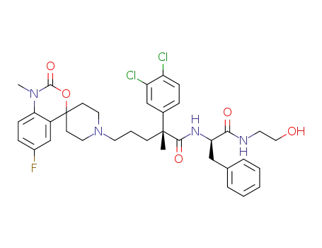 (R)-2-(3,4-dichlorophenyl)-5-(6-fluoro-1-methyl-2-oxo-1,2-dihydrospiro[benzo[d][1,3]oxazine-4,4'-piperidine]-1'-yl)-N-((R)-1-(2-hydroxyethylamino)-1-oxo-3-phenylpropan-2-yl)-2-methylpentanamide