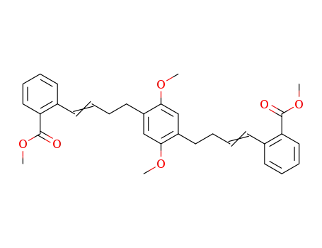 Molecular Structure of 91295-95-3 (Benzoic acid,
2,2'-[(2,5-dimethoxy-1,4-phenylene)di-1-butene-4,1-diyl]bis-, dimethyl
ester, (Z,Z)-)