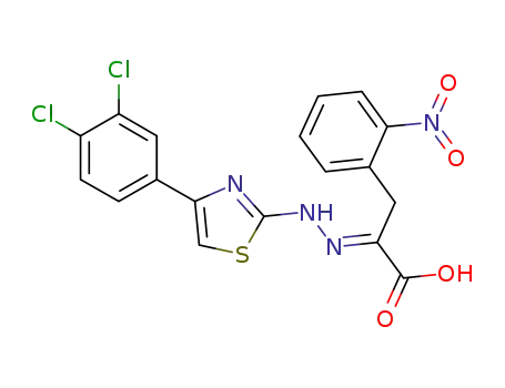Molecular Structure of 901787-86-8 (2-(2-(4-(3,4-dichlorophenyl)thiazol-2-yl)hydrazono)-3-(2-nitrophenyl)propanoic acid)