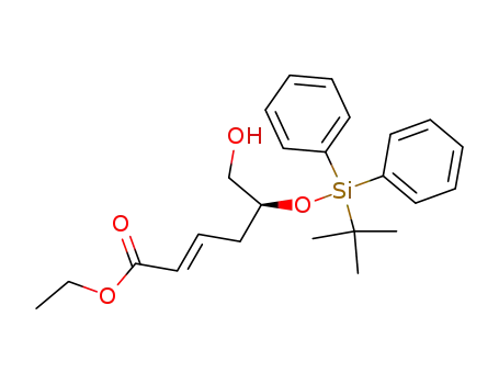 Molecular Structure of 119729-76-9 (2-Hexenoic acid, 5-[[(1,1-dimethylethyl)diphenylsilyl]oxy]-6-hydroxy-,
ethyl ester, (2E,5S)-)