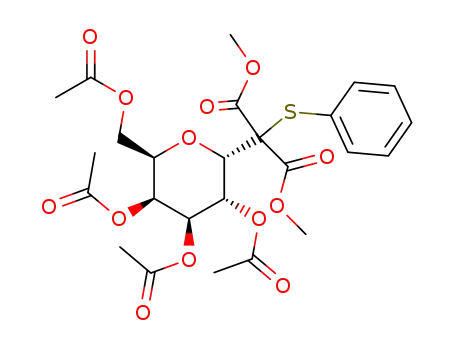 Molecular Structure of 107961-09-1 (α-1-deoxy-1-C-<(phenylthio)bis(methoxycarbonyl)methyl>-2,3,4,6-tetra-O-acetyl-D-galactopyranose)