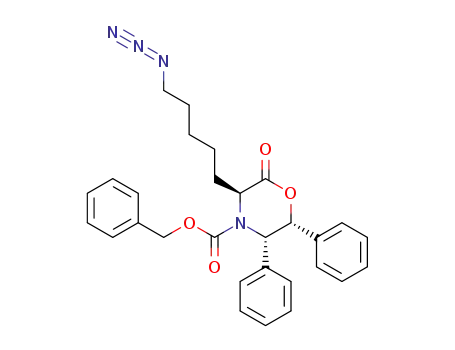 Molecular Structure of 146346-67-0 ((3S,5S,6R)-3-(5-Azido-pentyl)-2-oxo-5,6-diphenyl-morpholine-4-carboxylic acid benzyl ester)