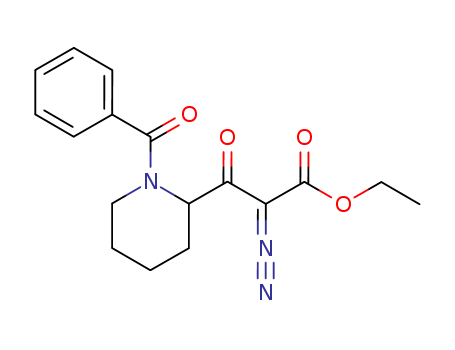 Molecular Structure of 122874-83-3 (2-Piperidinepropanoic acid, 1-benzoyl-a-diazo-b-oxo-, ethyl ester)